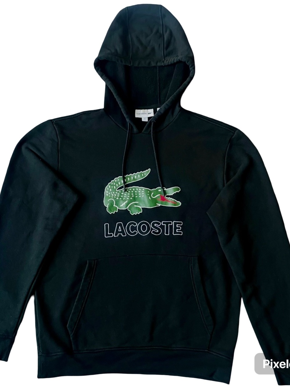 Lacoste Black Crewneck Hoodie with Green Crocodile